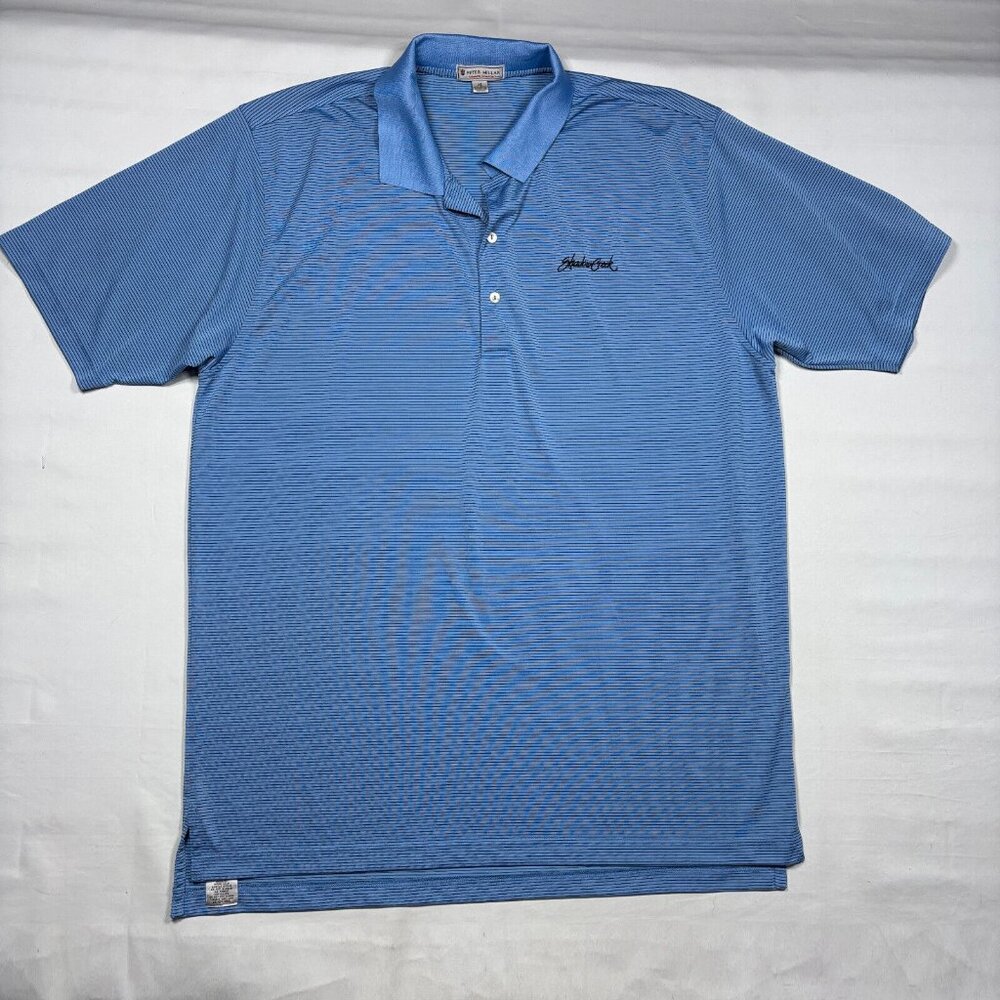 Peter Millar Shadow Creek Golf Polo Shirt Mens XL Blue Striped Summer Comfort